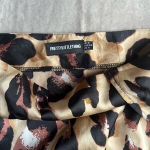PLT- Petite Tan Leopard Print Satin Asymmetric Skirt
